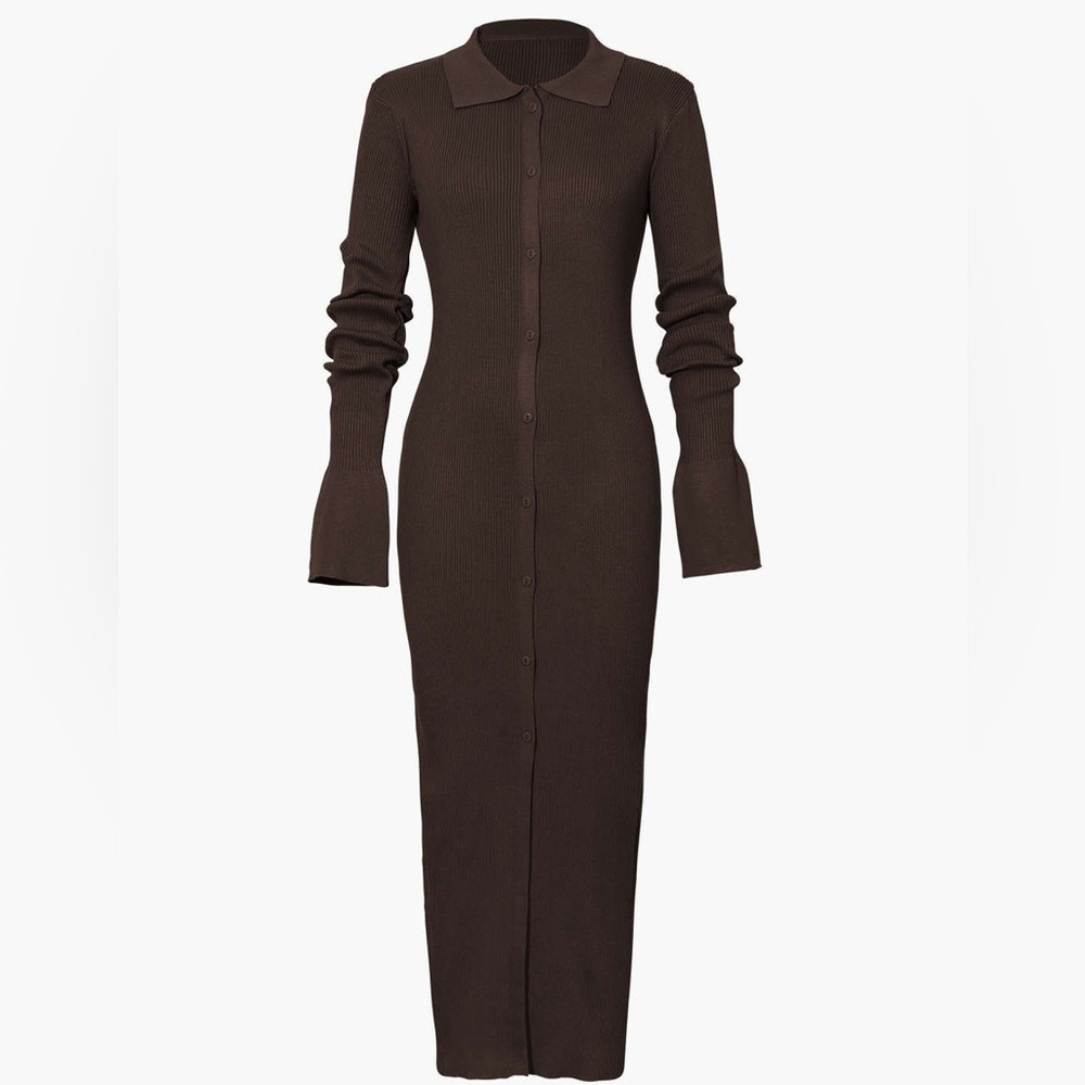Long sleeve ribbed buttons down maxi dress